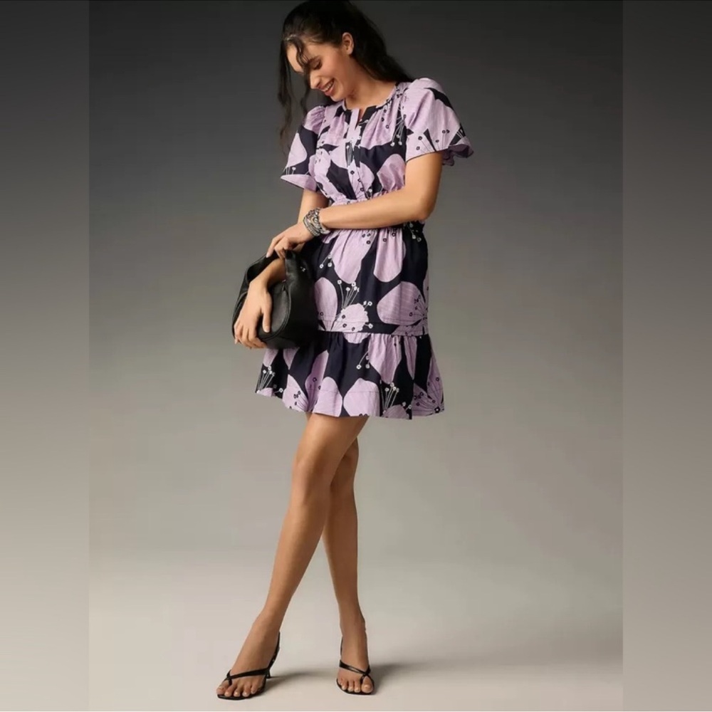 by Anthropologie Somerset Mini Dress in Lilac Floral print - Picture 3 of 10